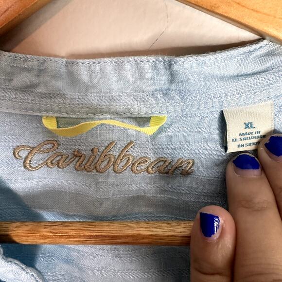 Caribbean Light Blue Long Sleeve Button Up Linen Size XL - Picture 6 of 9